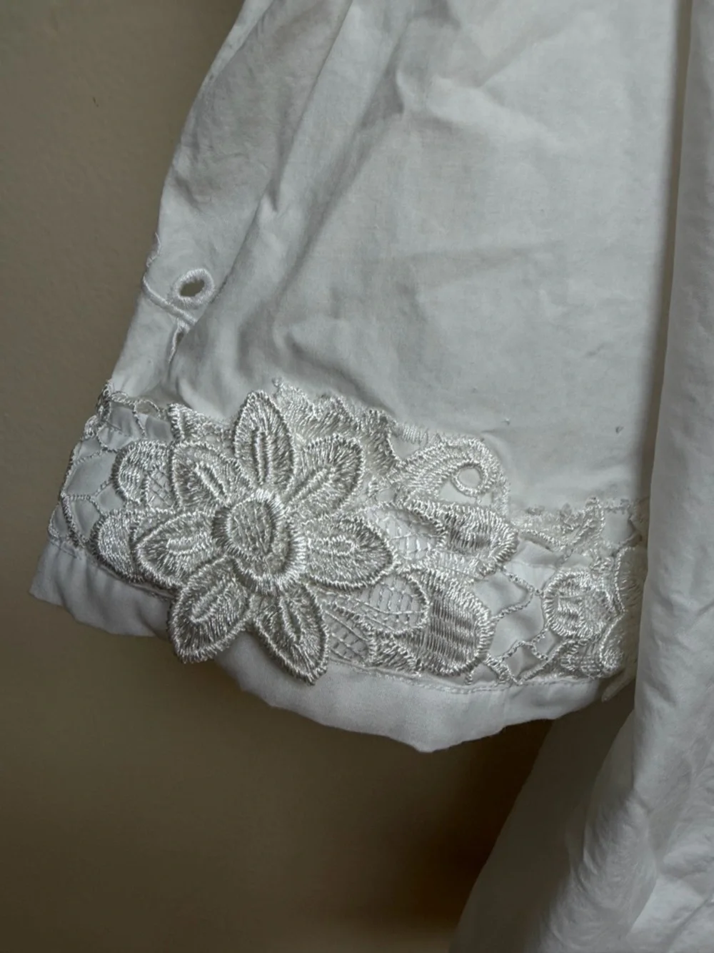 Zara White Eyelet Lace Collar Button-Up Blouse